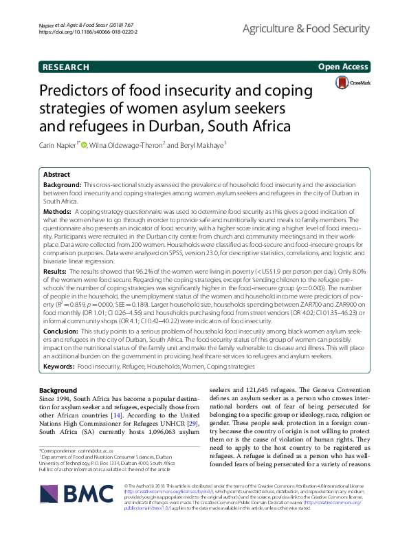 (PDF) Predictors of food insecurity and coping strategies of women ...