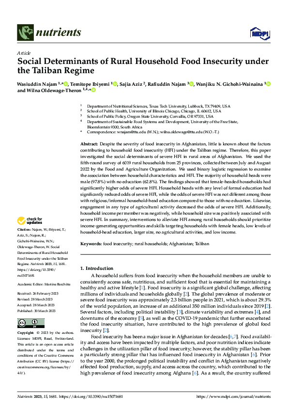 (PDF) Social Determinants of Rural Household Food Insecurity under the ...