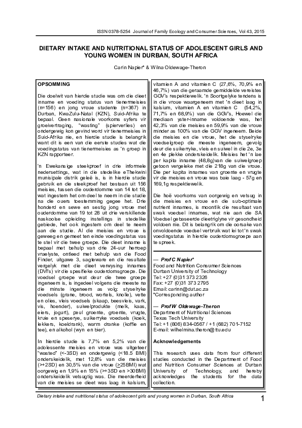 (PDF) Dietary Intake and Nutritional Status of Adolescent Girls and ...