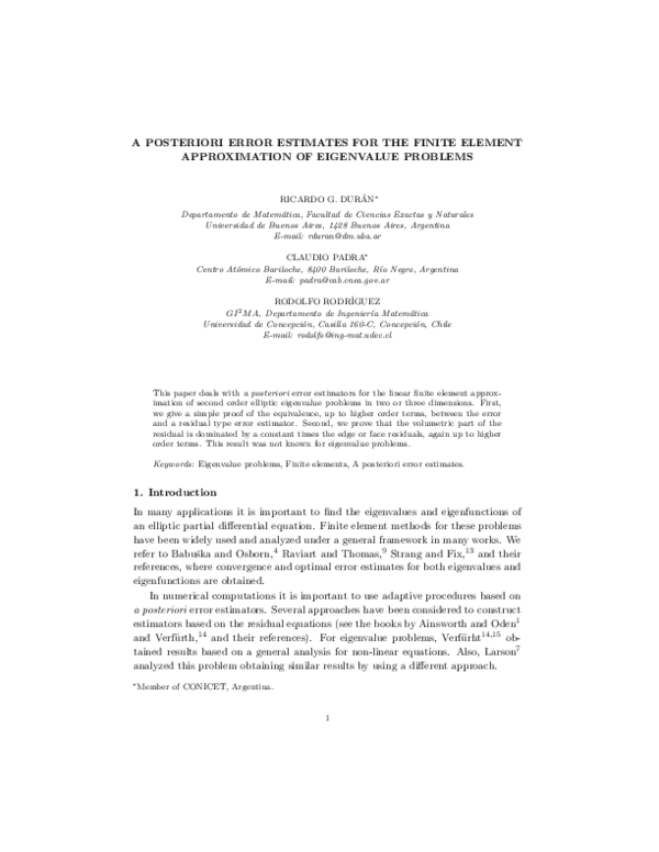 (PDF) A Posteriori Error Estimates for the Finite Element Approximation ...