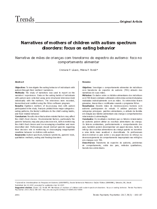 (PDF) Narratives of mothers of children with autism spectrum disorders ...
