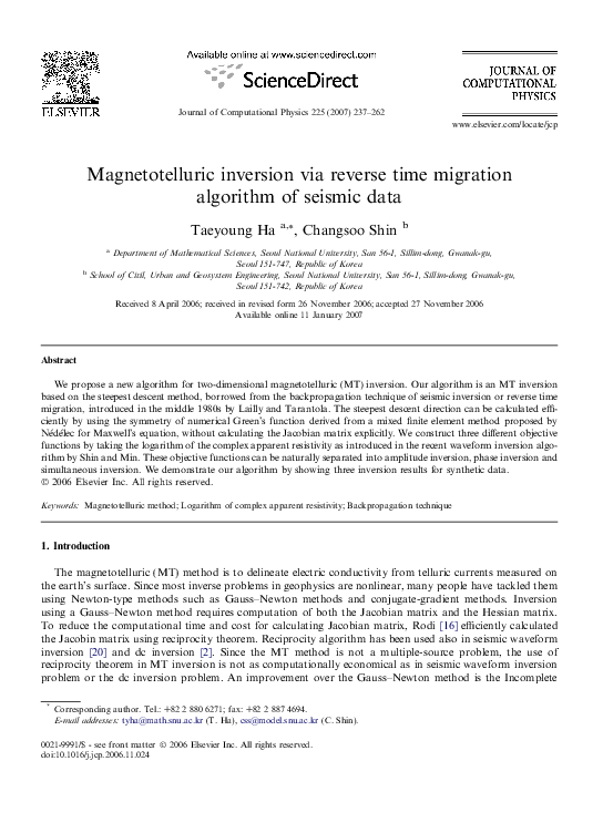 (PDF) Magnetotelluric inversion via reverse time migration algorithm of ...