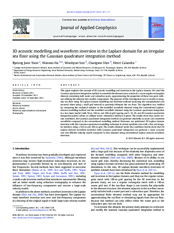 (PDF) 3D acoustic modelling and waveform inversion in the Laplace ...