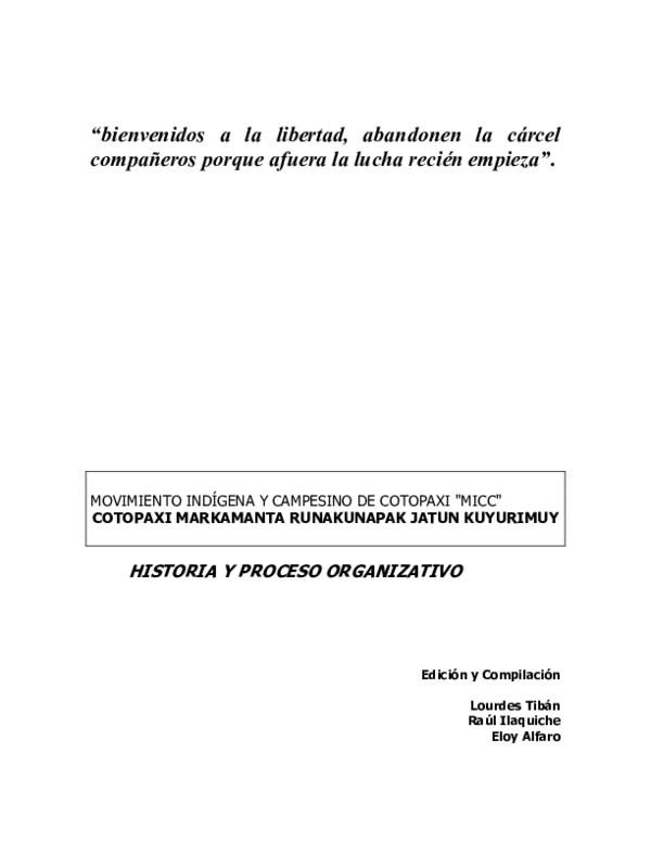 Libro Movimiento Indígena de Cotopaxi - Ecuador