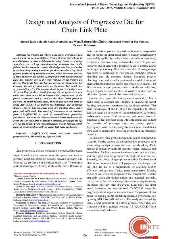 (PDF) Design and Analysis of Progressive Die for Chain Link Plate