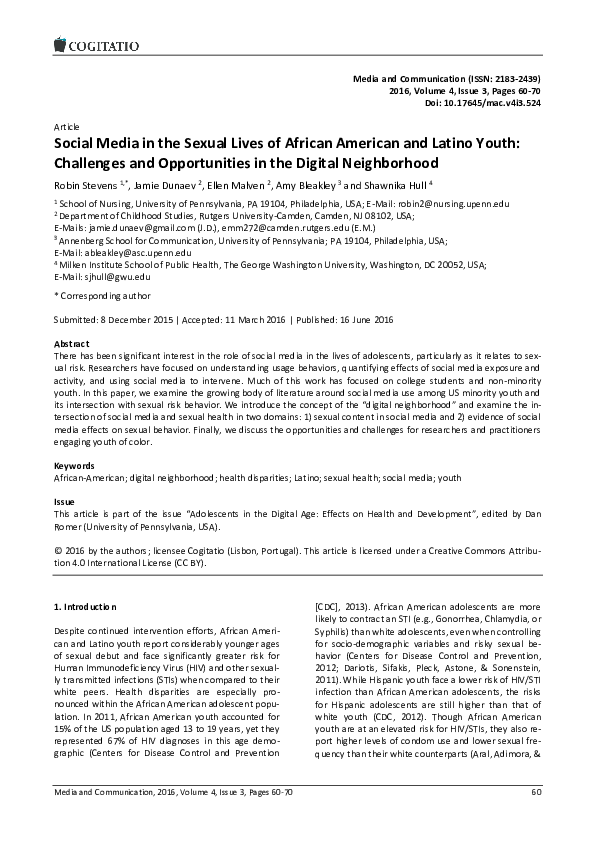 (PDF) Social Media in the Sexual Lives of African American and Latino ...