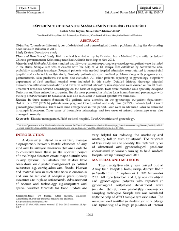(PDF) Experience of Disaster Management During Flood 2011