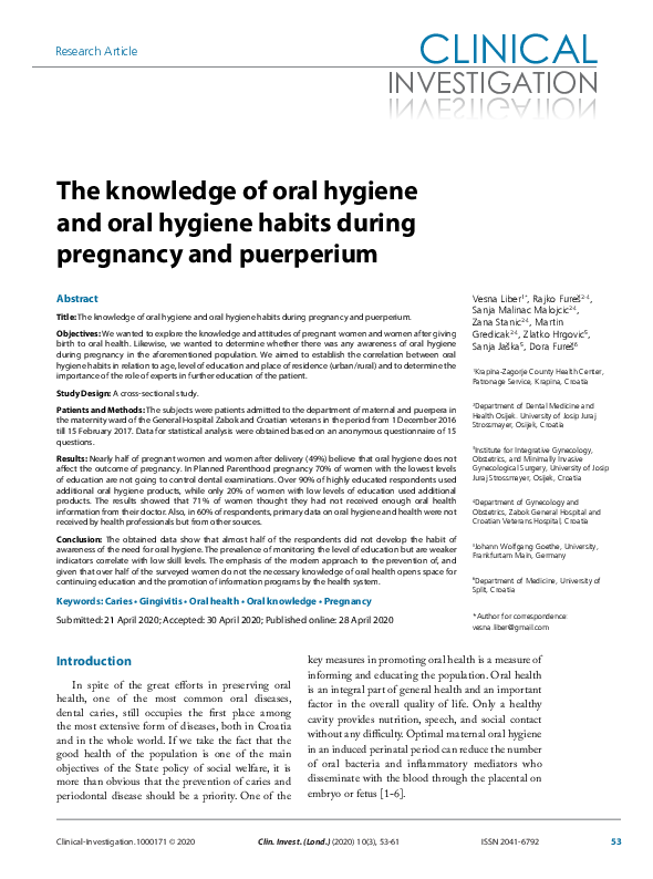 (PDF) The knowledge of oral hygiene and oral hygiene habits during ...