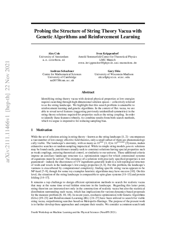 (PDF) Probing the Structure of String Theory Vacua with Genetic ...