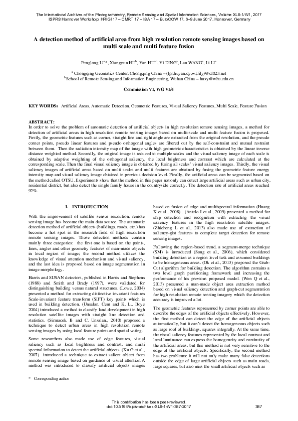 (PDF) A Detection Method of Artificial Area from High Resolution Remote ...