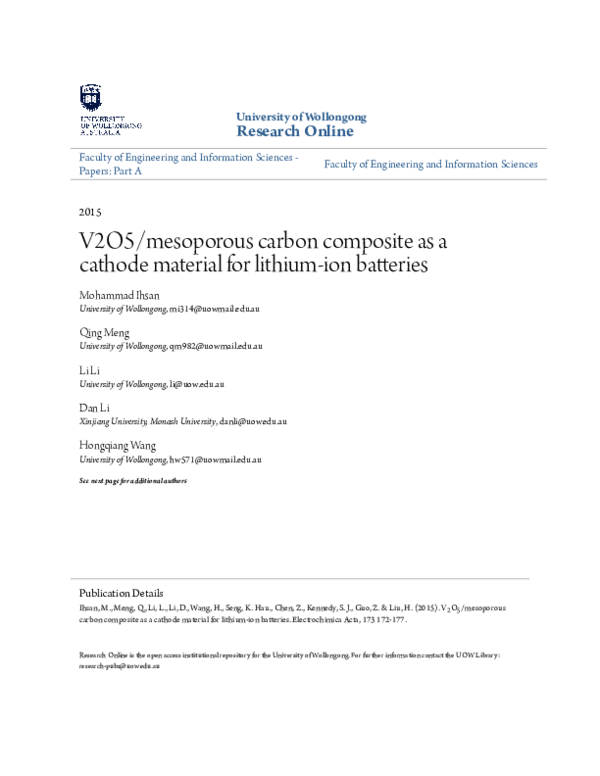 (PDF) V 2 O 5 /Mesoporous Carbon Composite as a Cathode Material for ...