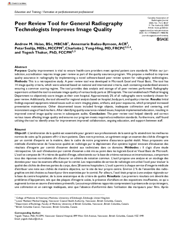 (PDF) Peer Review Tool for General Radiography Technologists Improves ...