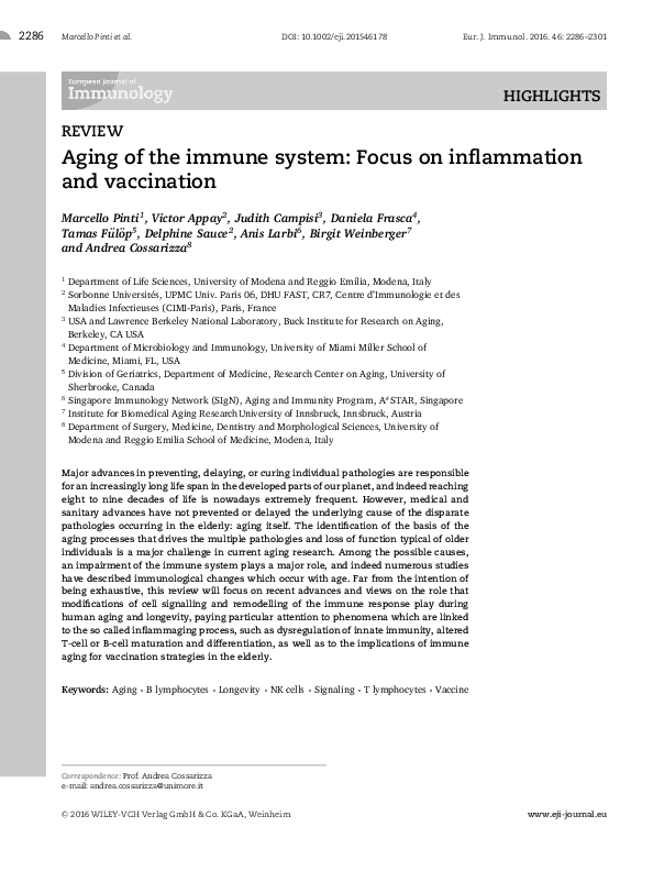 (PDF) Aging of the immune system: Focus on inflammation and vaccination