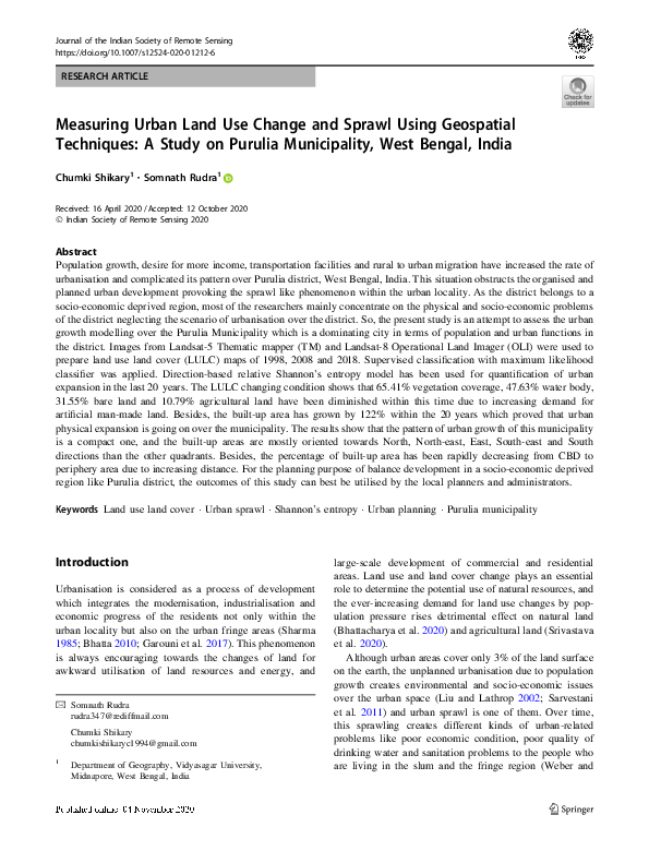 (PDF) Measuring Urban Land Use Change and Sprawl Using Geospatial ...