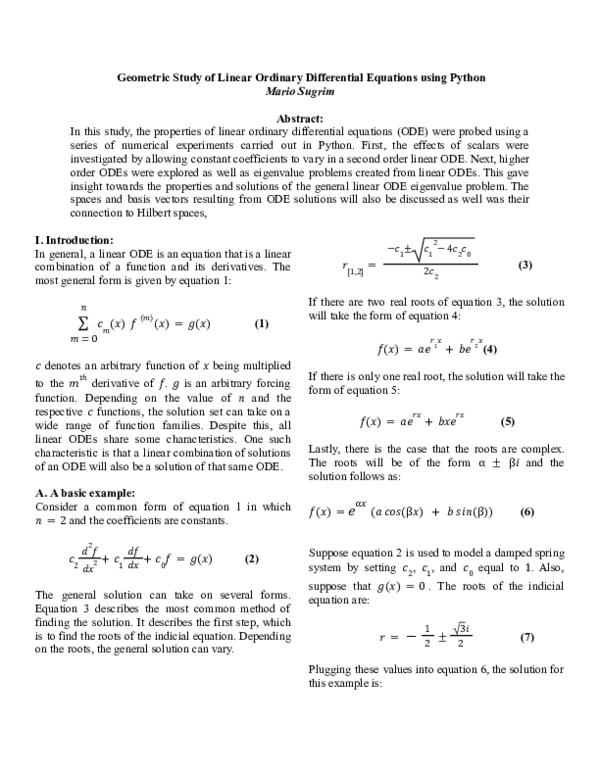(PDF) Geometric Study of Linear Ordinary Differential Equations using ...