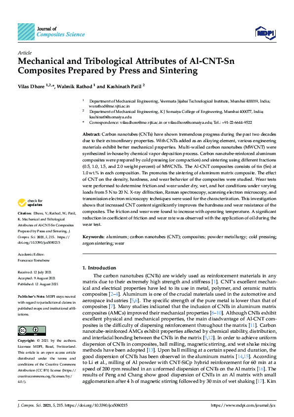 (PDF) Mechanical and Tribological Attributes of Al-CNT-Sn Composites ...