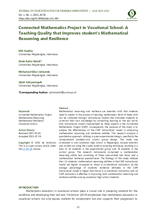 (PDF) Connected Mathematics Project in Vocational School: A Teaching ...