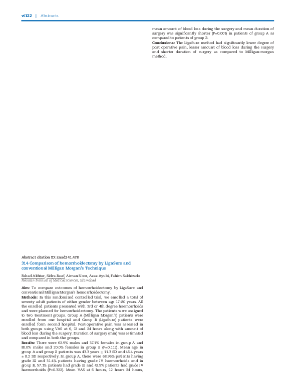 (PDF) 314 Comparison of hemorrhoidectomy by LigaSure and conventional