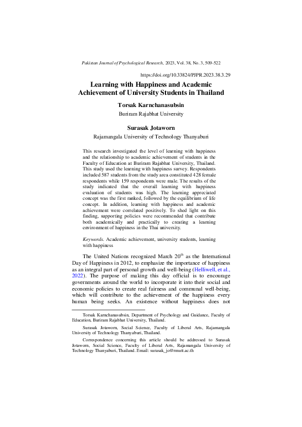 (PDF) Learning with Happiness and Academic Achievement of University ...