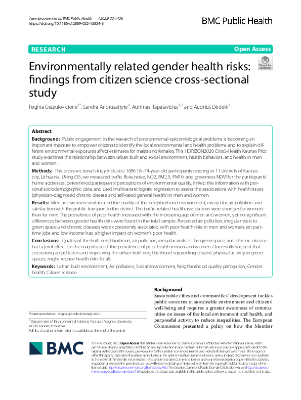 (PDF) Environmentally related gender health risks: findings from ...
