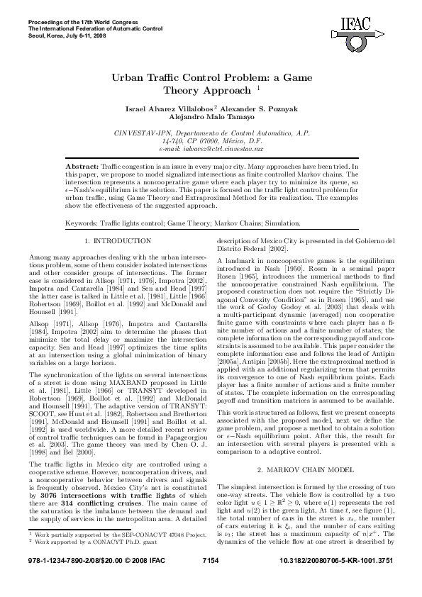 (PDF) Urban Traffic Control Problem: a Game Theory Approach