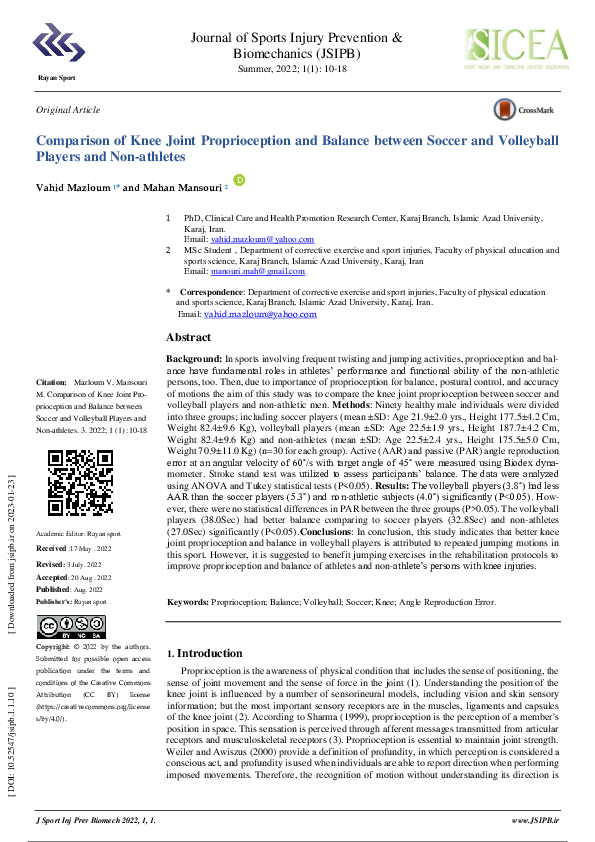 (PDF) Comparison of Knee Joint Proprioception and Balance between ...