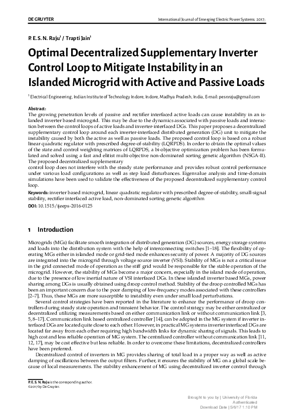 (PDF) Optimal Decentralized Supplementary Inverter Control Loop to ...