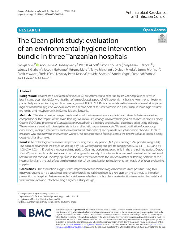 (PDF) The Clean pilot study: evaluation of an environmental hygiene ...