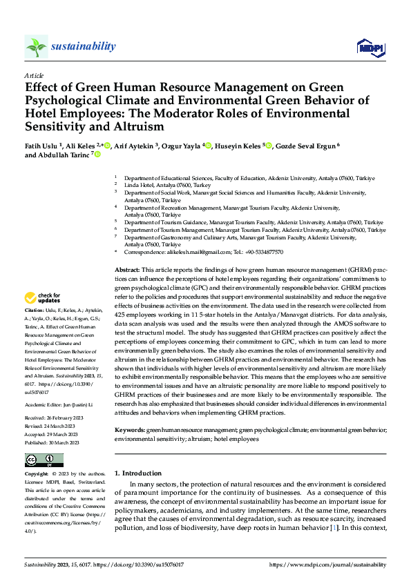 (PDF) Effect of Green Human Resource Management on Green Psychological ...