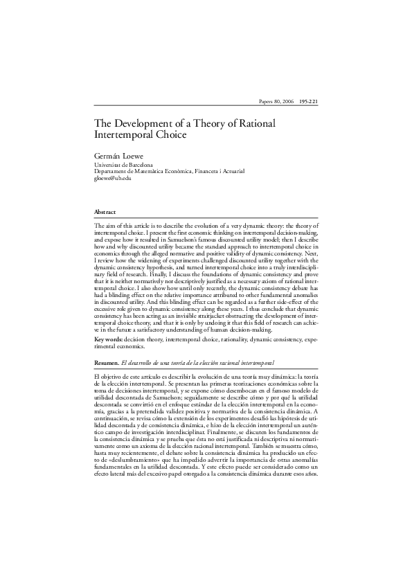 (PDF) The Development of a Theory of Rational Intertemporal Choice