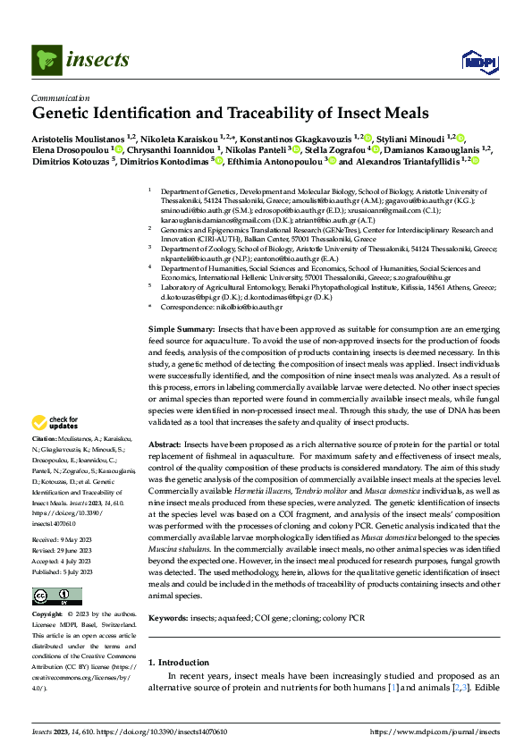 (PDF) Genetic Identification and Traceability of Insect Meals