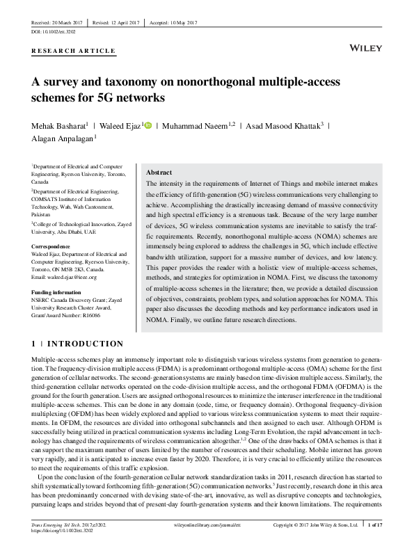 (PDF) A survey and taxonomy on nonorthogonal multiple‐access schemes ...