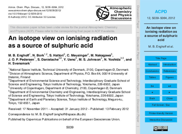 (PDF) An isotope view on ionising radiation as a source of sulphuric acid