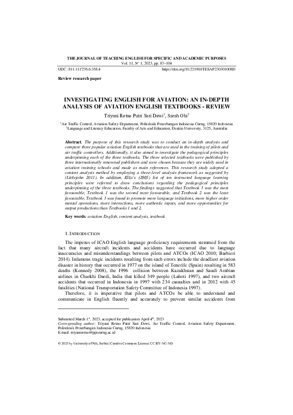 (PDF) Investigating English for Aviation: An In-Depth Analysis of ...