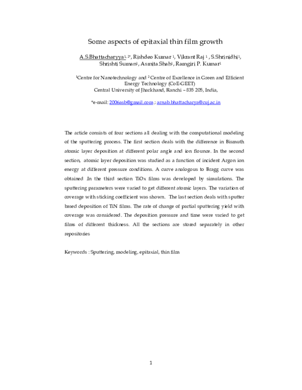 (PDF) Some aspects of epitaxial thin film growth