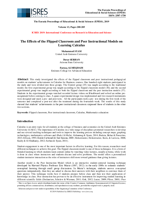 (PDF) The Effects of the Flipped Classroom and Peer Instructional ...