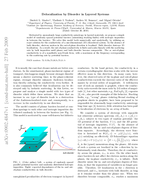 (PDF) Delocalization by Disorder in Layered Systems