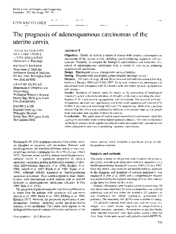 (PDF) The prognosis of adenosquamous carcinomas of the uterine cervix