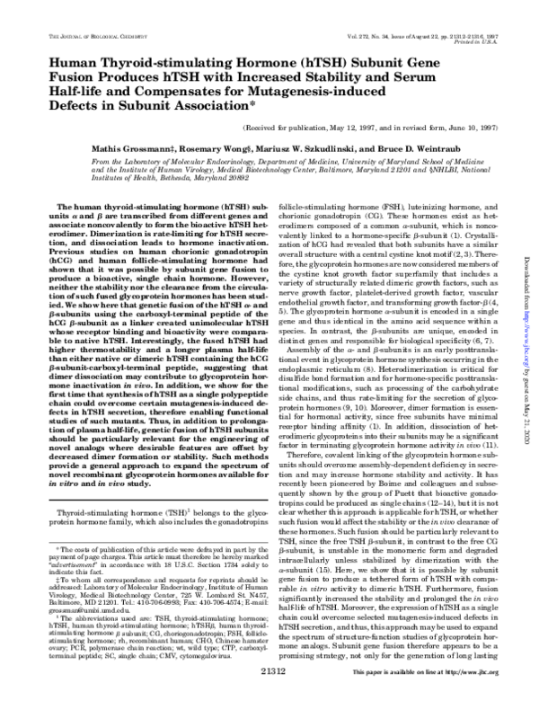 (PDF) Human Thyroid-stimulating Hormone (hTSH) Subunit Gene Fusion ...