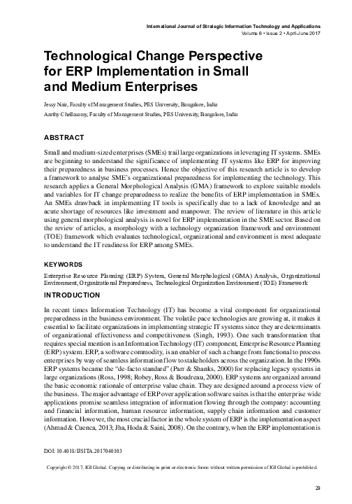(PDF) Technological Change Perspective for ERP Implementation in Small ...