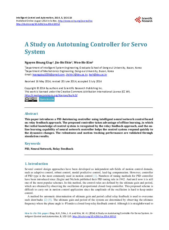 (PDF) A Study on Autotuning Controller for Servo System