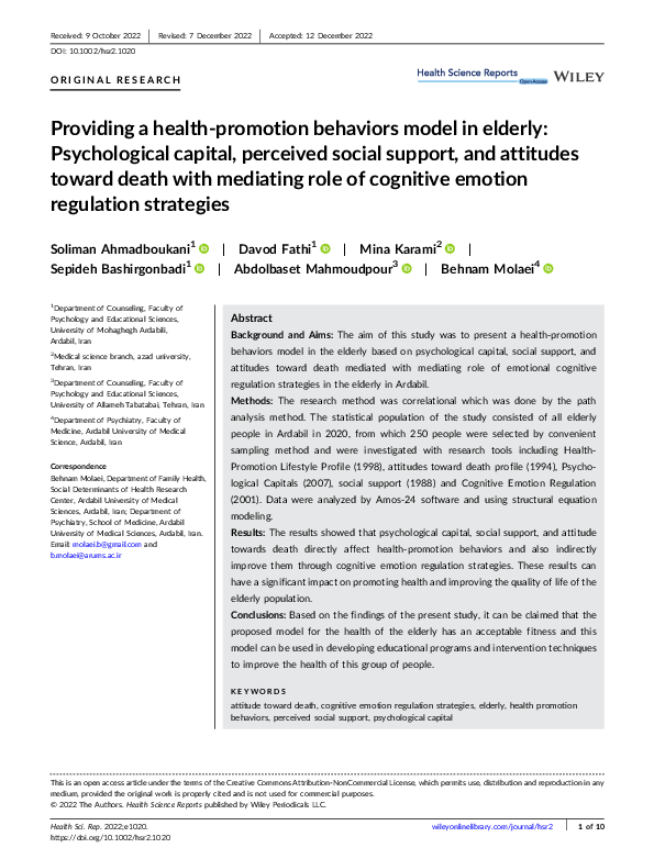 (PDF) Providing a health‐promotion behaviors model in elderly ...