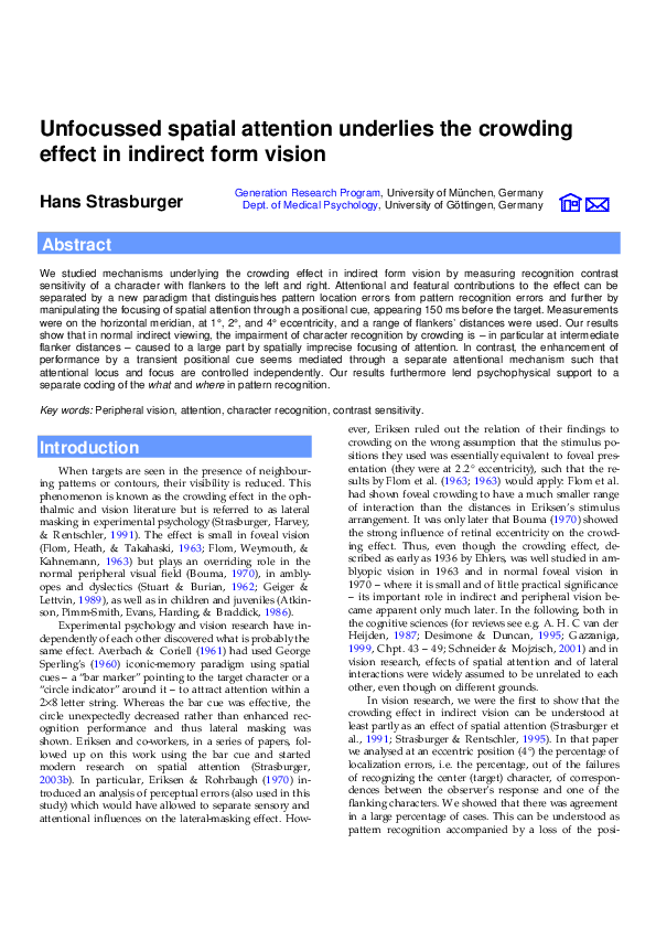 (PDF) Unfocussed spatial attention underlies the crowding effect in ...