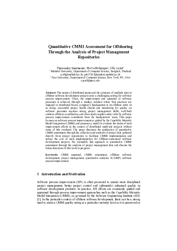 (PDF) Quantitative CMMI Assessment for Offshoring through the Analysis ...
