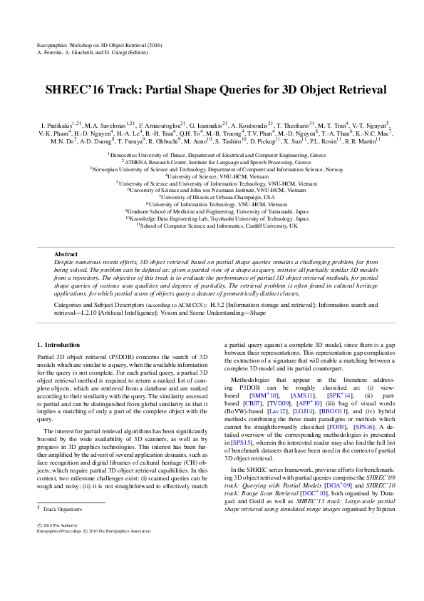 (PDF) SHREC’16 Track: Partial Shape Queries for 3D Object Retrieval