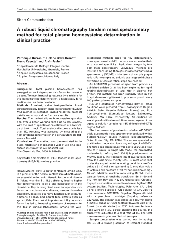 (PDF) A robust liquid chromatography tandem mass spectrometry method ...