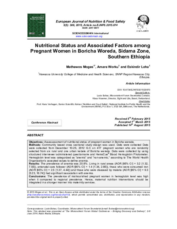 (PDF) Nutritional Status and Associated Factors among Pregnant Women in ...