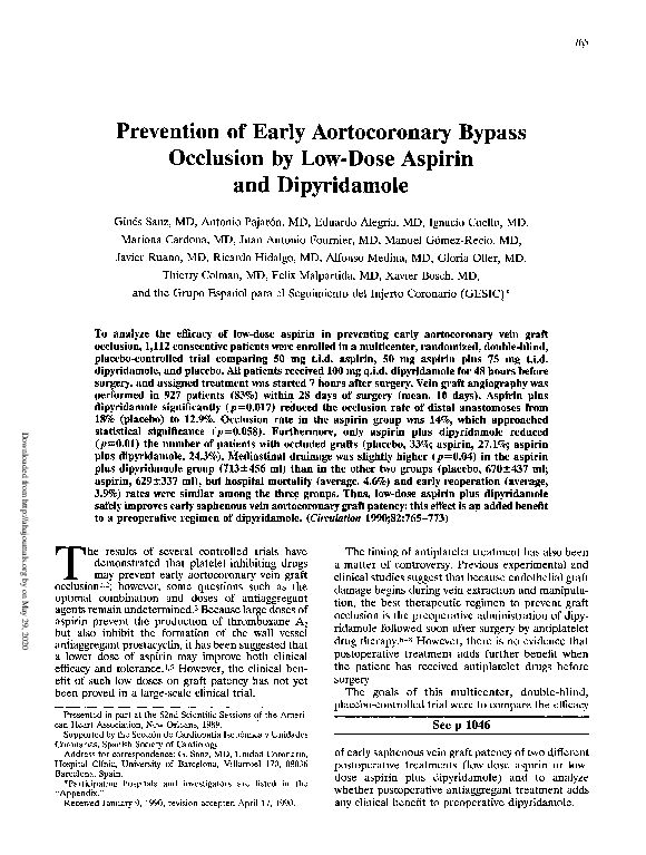 (PDF) Prevention of early aortocoronary bypass occlusion by lowdose