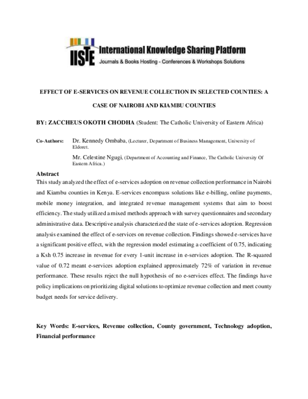 (PDF) EFFECT OF E-SERVICES ON REVENUE COLLECTION IN SELECTED COUNTIES ...