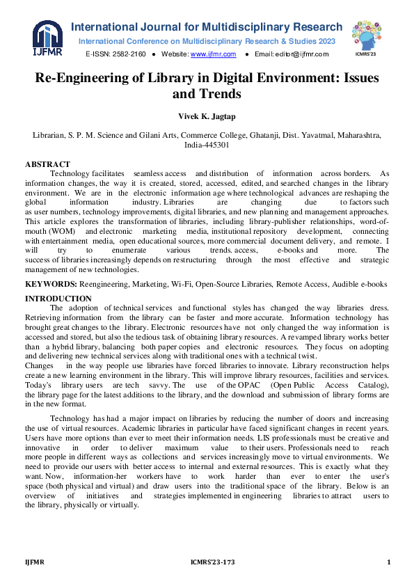 (PDF) Re-Engineering of Library in Digital Environment: Issues and Trends